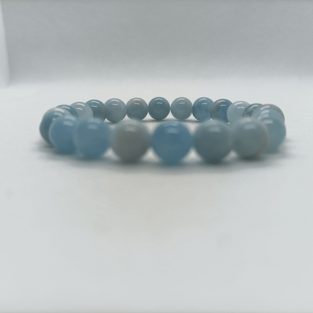 Aigue Marine / Bracelet Boules de 8 mm / Rondes et Polies en Pierres Naturelles