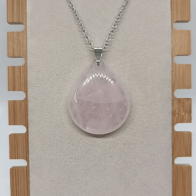 Quartz Rose / Pendentif Goutte / Pierre Plate