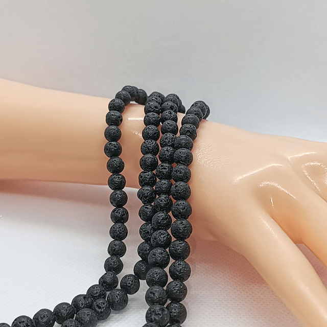 Pierre de Lave Perles Rondes Polies - Fil Complet
