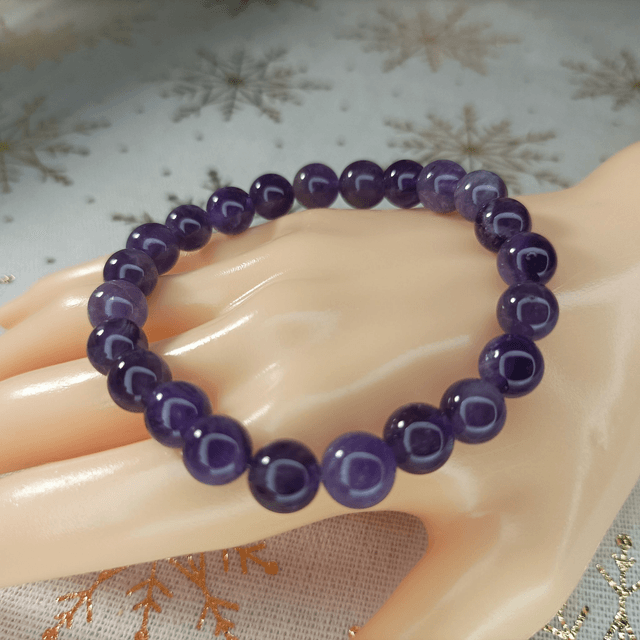 Améthyste Violette / Bracelet Boules de 8 mm / Rondes et Polies en Pierres Naturelles