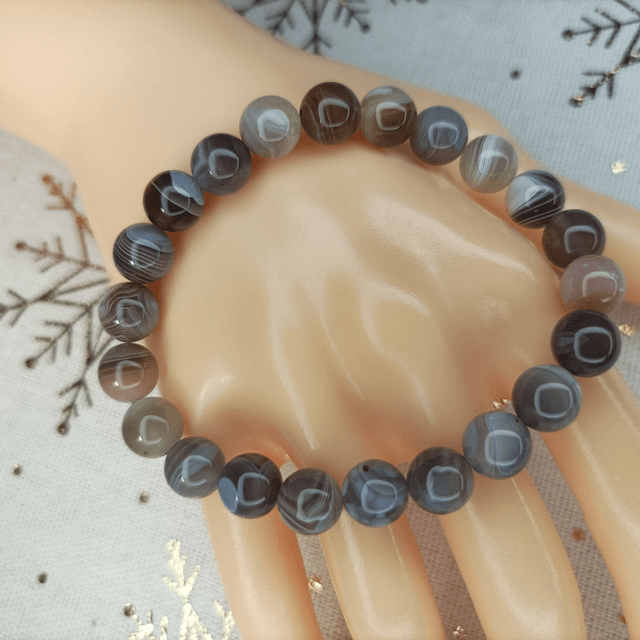 Agate de Botswana / Bracelet Boules de 8 mm / Rondes et Polies en Pierres Naturelles