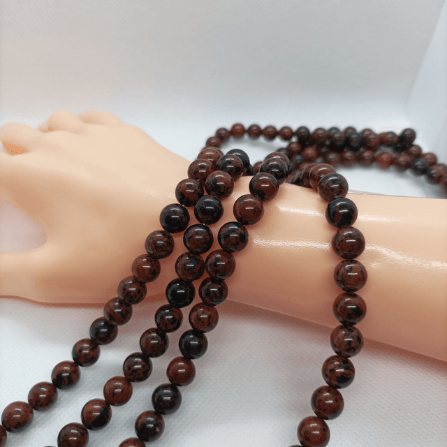Obsidienne Acajou / Fil de Perles en 8 mm / Boules en Pierres Naturelles Rondes et Polies
