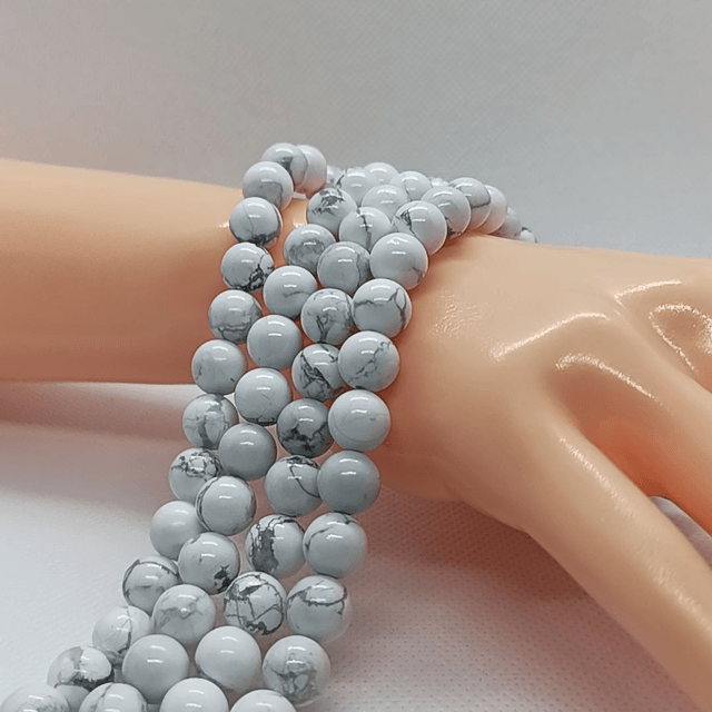 Howlite Perles Rondes Polies - Fil Complet