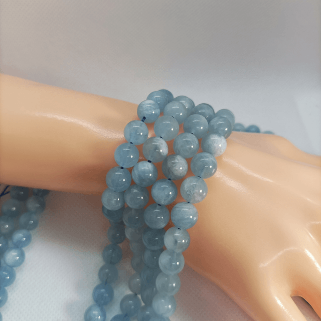 Aigue Marine / Fil de Perles en 8 mm / Boules en Pierres Naturelles Rondes et Polies
