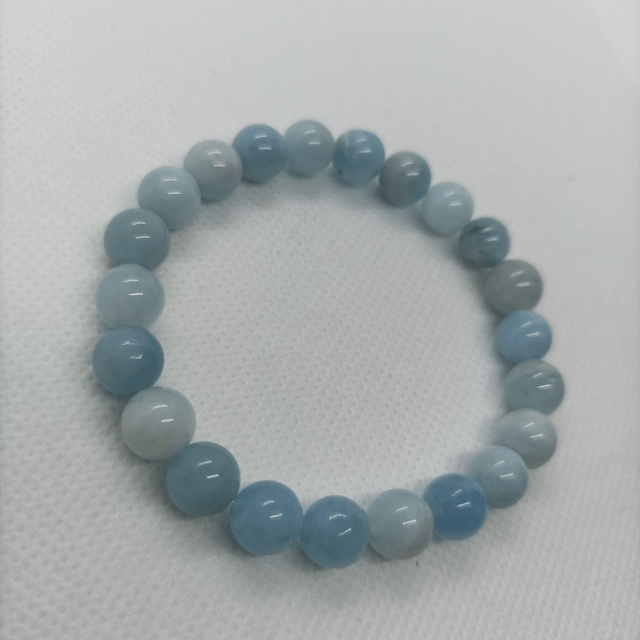 Aigue Marine / Bracelet Boules de 8 mm / Rondes et Polies en Pierres Naturelles