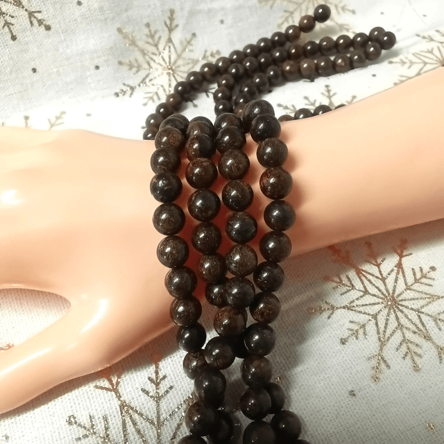 Bronzite / Fil de Perles en 8 mm / Boules en Pierres Naturelles Rondes et Polies