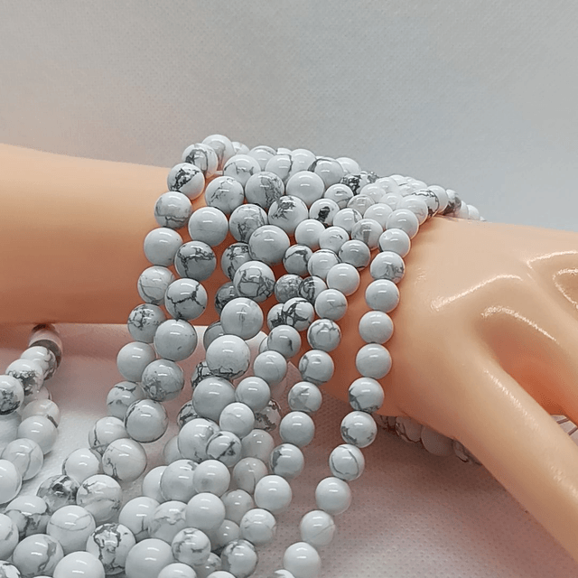 Howlite Perles Rondes Polies - Fil Complet