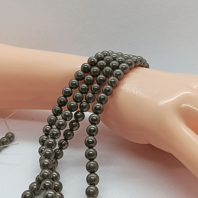 Pyrite Perles Rondes Polies - Fil Complet