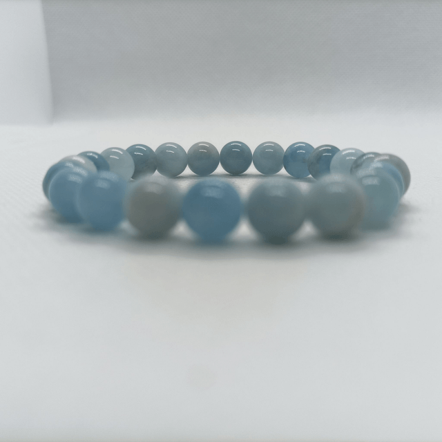 Aigue Marine / Bracelet Boules de 8 mm / Rondes et Polies en Pierres Naturelles