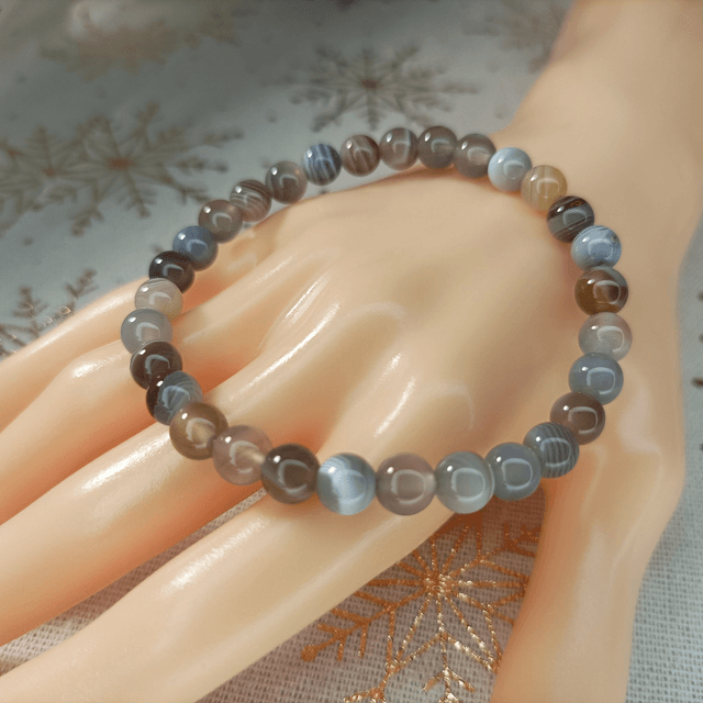 Agate de Botswana / Bracelet Boules de 6 mm / Rondes et Polies en Pierres Naturelles 