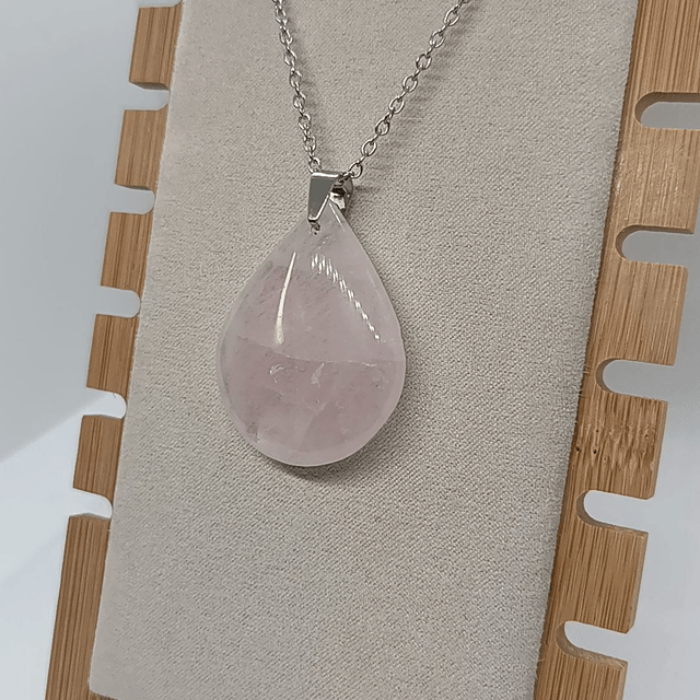 Quartz Rose / Pendentif Goutte / Pierre Plate