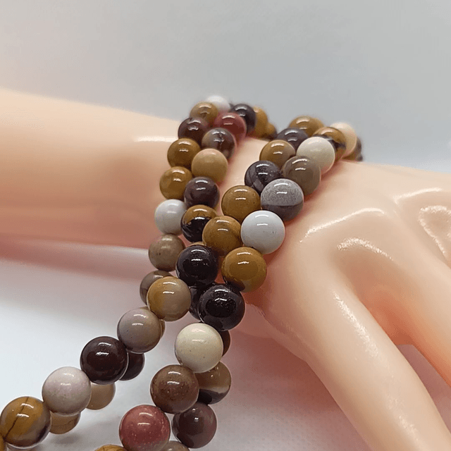 Jaspe Mokaite Perles Rondes Polies - Fil Complet