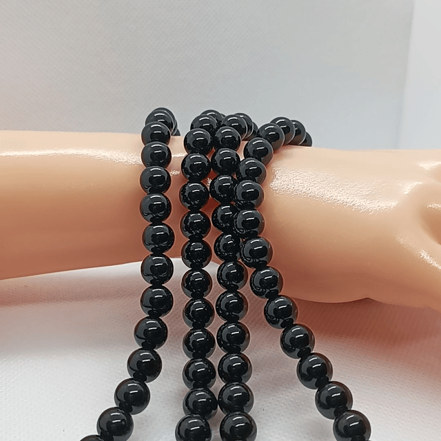 Obsidienne Noire Perles Rondes Polies - Fil Complet