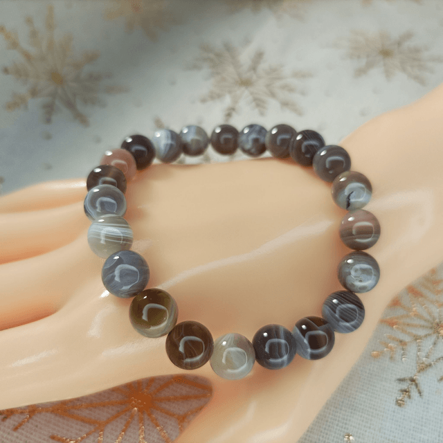 Agate de Botswana / Bracelet Boules de 8 mm / Rondes et Polies en Pierres Naturelles