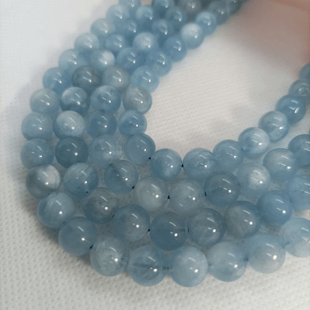 Aigue Marine / Fil de Perles en 8 mm / Boules en Pierres Naturelles Rondes et Polies