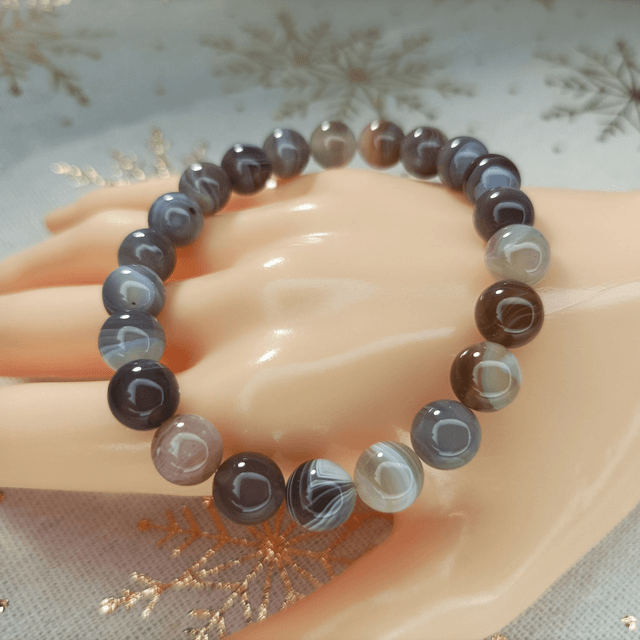 Agate de Botswana / Bracelet Boules de 8 mm / Rondes et Polies en Pierres Naturelles
