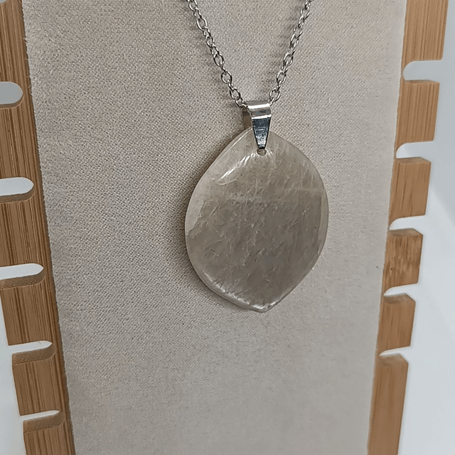 Pierre de Lune Beige / Pendentif Feuille / Pierre Plate