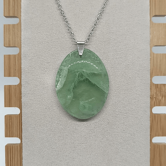 Fluorine Verte / Pendentif Ovale / Pierre Plate
