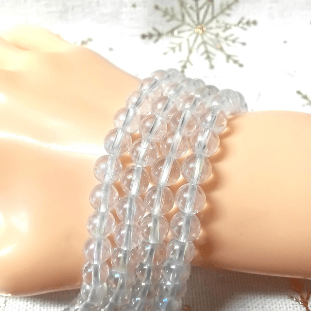 Quartz Aqua Aura Blanc / Fil de Perles en 8 mm / Boules en Pierres Rondes et Polies