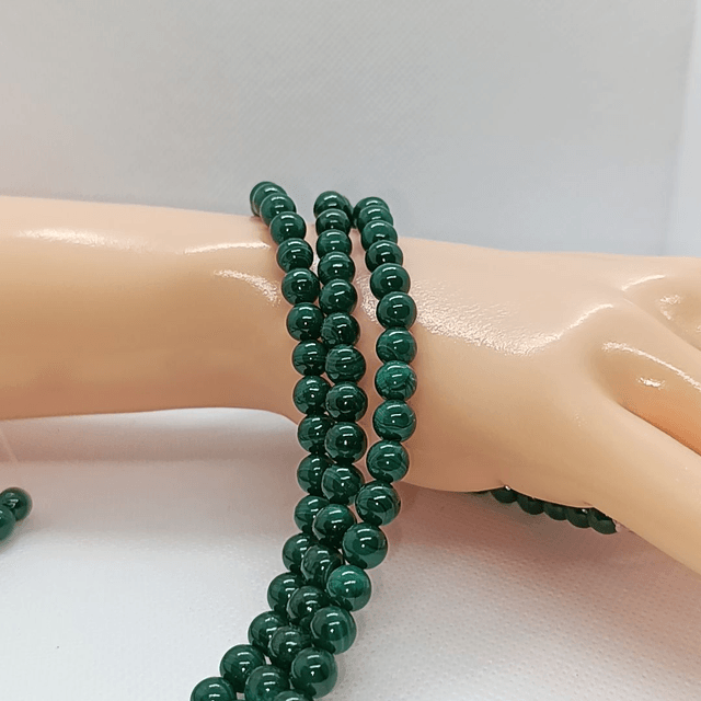 Malachite Perles Rondes Polies - Fil Complet