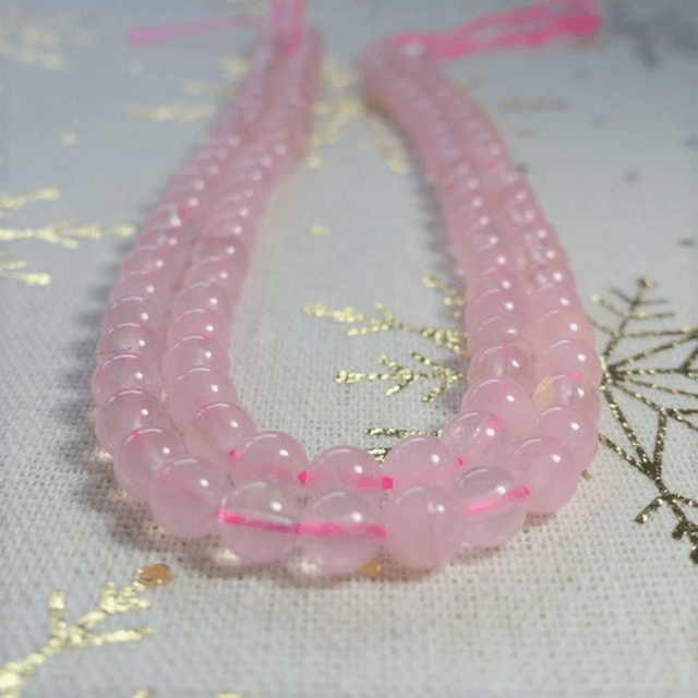 Quartz Rose Perles Rondes Polies - Fil Complet
