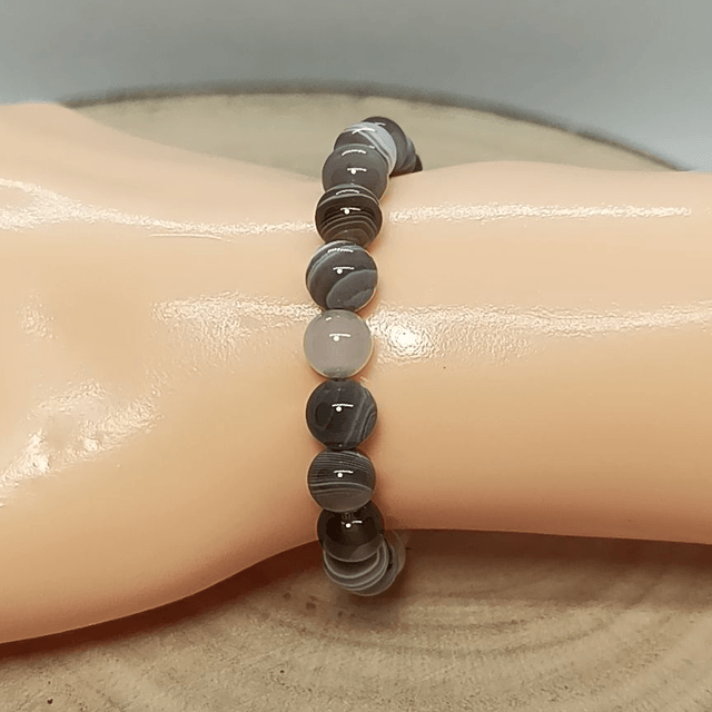 Agate de Botswana / Bracelet Boules de 6 mm / Rondes et Polies en Pierres Naturelles 