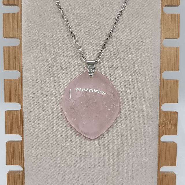 Quartz Rose / Pendentif Feuille / Pierre Plate