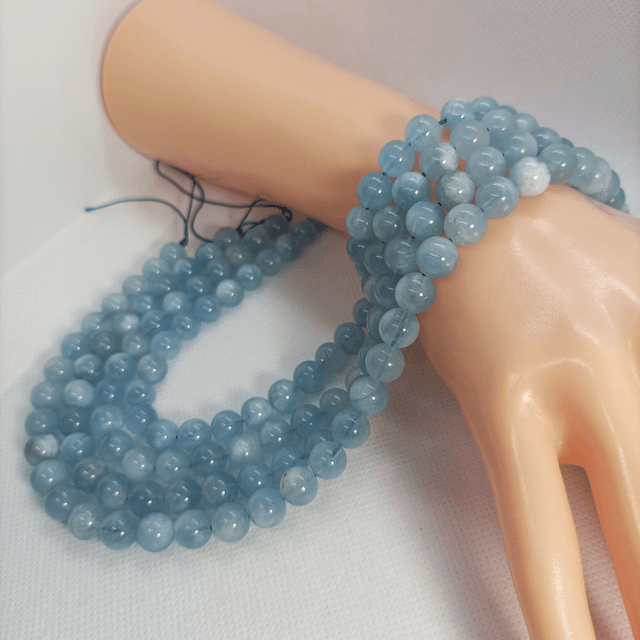 Aigue Marine / Fil de Perles en 8 mm / Boules en Pierres Naturelles Rondes et Polies