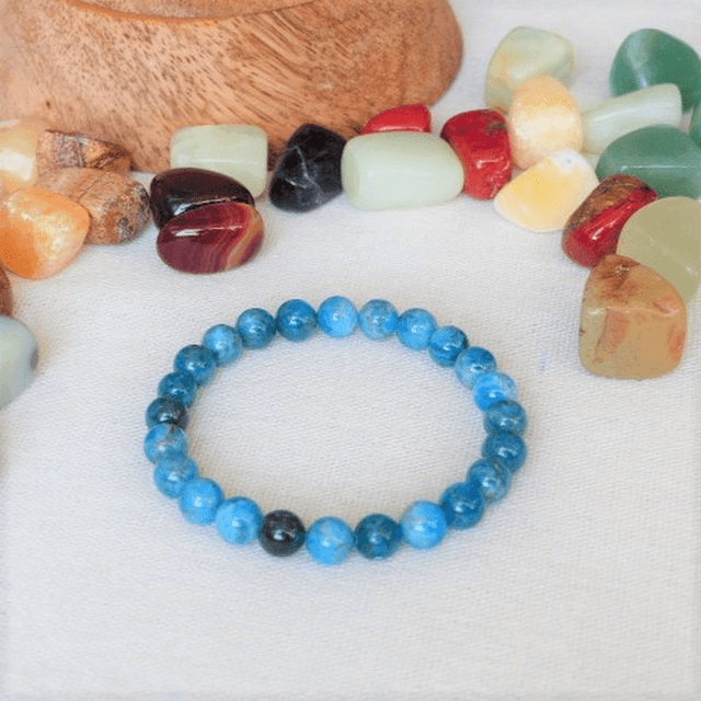 Apatite Bleue / Bracelet Boules de 8 mm / Rondes et Polies en Pierres Naturelles