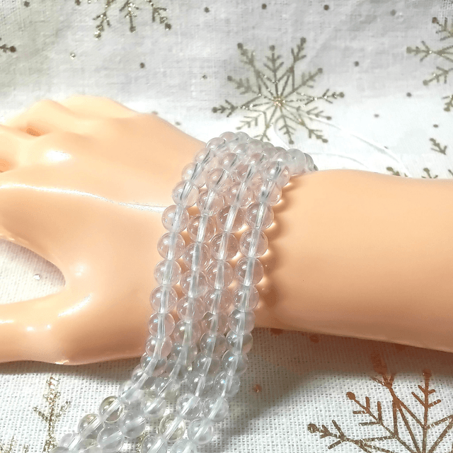 Quartz Aqua Aura Blanc / Fil de Perles en 6 mm / Boules en Pierres Rondes et Polies