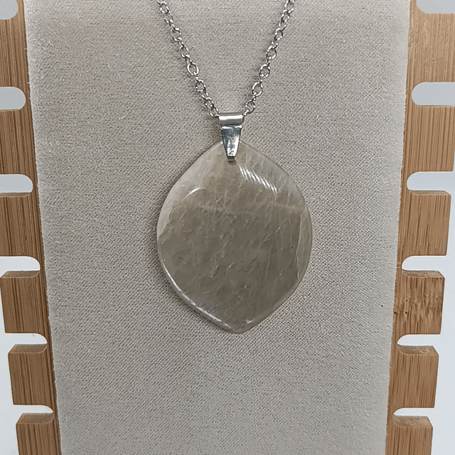 Pierre de Lune Beige / Pendentif Feuille / Pierre Plate