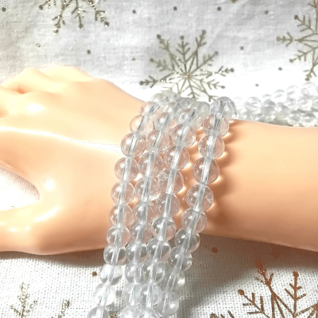 Quartz Aqua Aura Blanc / Fil de Perles en 8 mm / Boules en Pierres Rondes et Polies