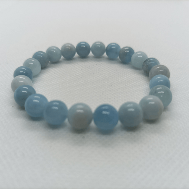 Aigue Marine / Bracelet Boules de 8 mm / Rondes et Polies en Pierres Naturelles