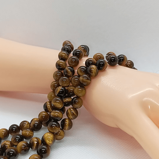 Oeil de Tigre Perles Rondes Polies - Fil Complet