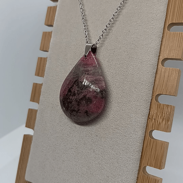Rhodonite Marbrée / Pendentif Goutte / Pierre Plate