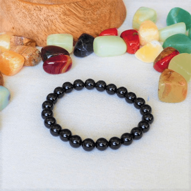 Tourmaline Noire / Bracelet Boules de 8 mm / Rondes et Polies en Pierres Naturelles