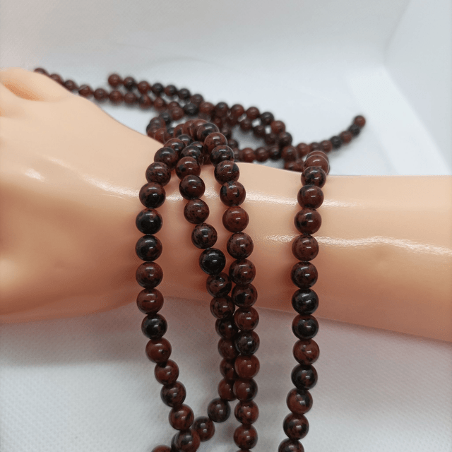 Obsidienne Acajou / Fil de Perles en 6 mm / Boules en Pierres Naturelles Rondes et Polies