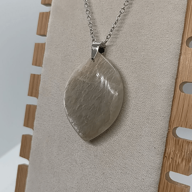 Pierre de Lune Beige / Pendentif Feuille / Pierre Plate