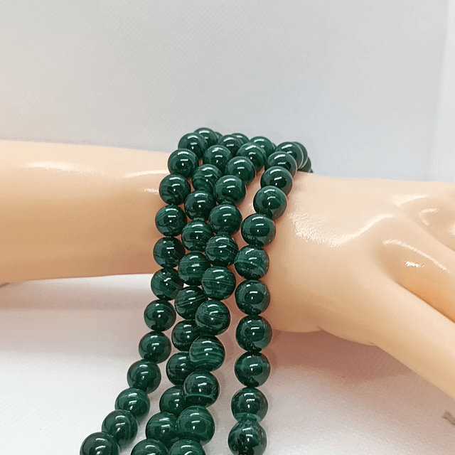 Malachite Perles Rondes Polies - Fil Complet