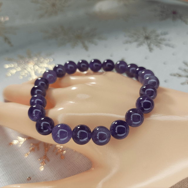 Améthyste Violette / Bracelet Boules de 8 mm / Rondes et Polies en Pierres Naturelles