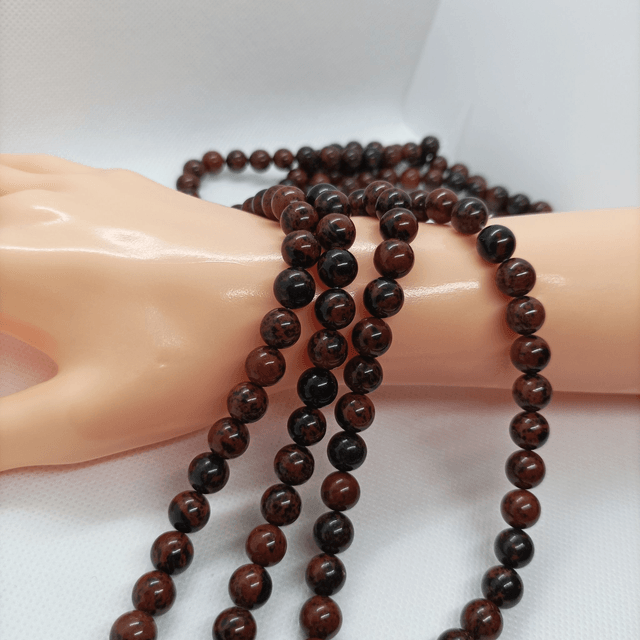Obsidienne Acajou / Fil de Perles en 8 mm / Boules en Pierres Naturelles Rondes et Polies