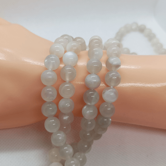 Pierre de Lune Blanche Fumée / Fil de Perles en 8 mm / Boules en Pierres Naturelles Rondes et Polies