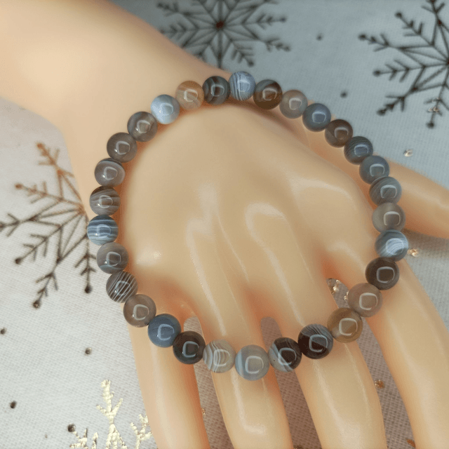 Agate de Botswana / Bracelet Boules de 6 mm / Rondes et Polies en Pierres Naturelles 