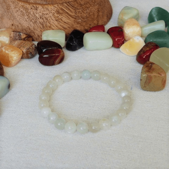 Pierre de Lune Blanche Fumée / Bracelet Boules de 8 mm / Rondes et Polies en Pierres Naturelles