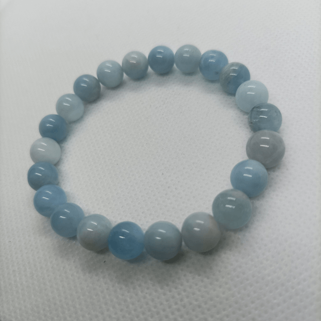 Aigue Marine / Bracelet Boules de 8 mm / Rondes et Polies en Pierres Naturelles