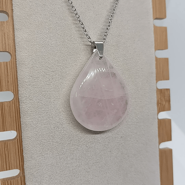 Quartz Rose / Pendentif Goutte / Pierre Plate