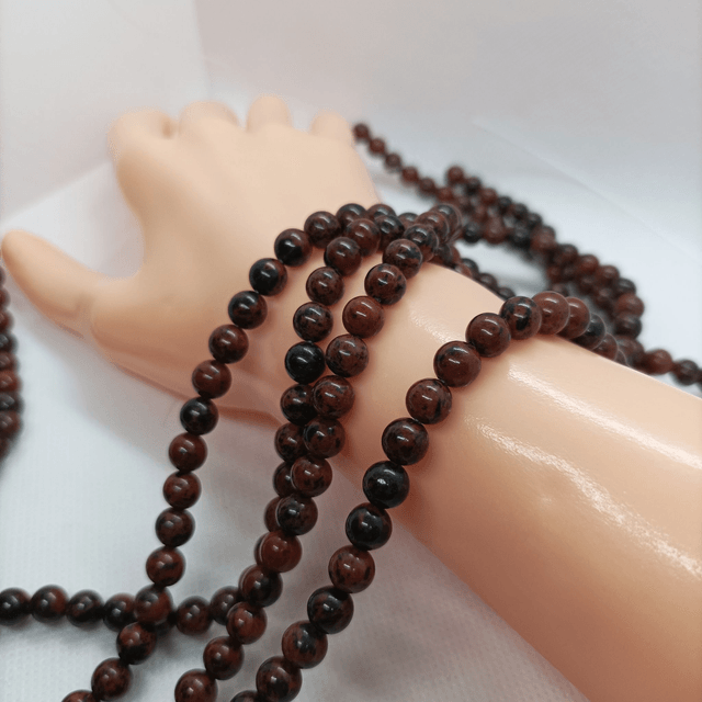 Obsidienne Acajou / Fil de Perles en 6 mm / Boules en Pierres Naturelles Rondes et Polies