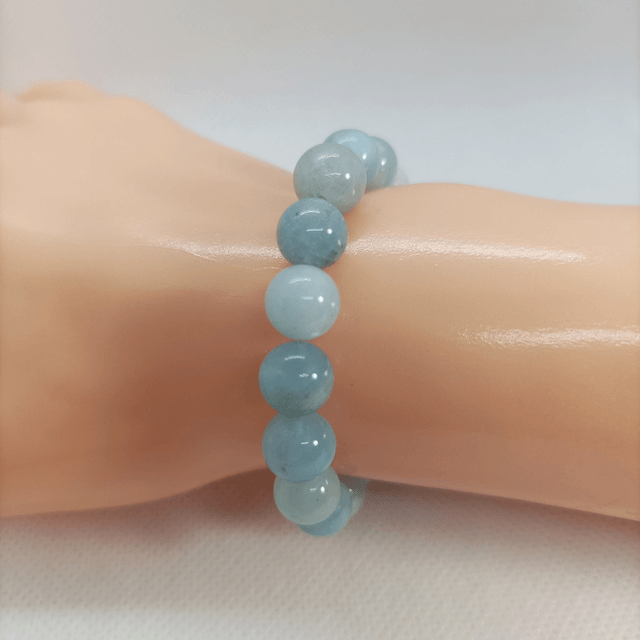Aigue Marine / Bracelet Boules de 8 mm / Rondes et Polies en Pierres Naturelles