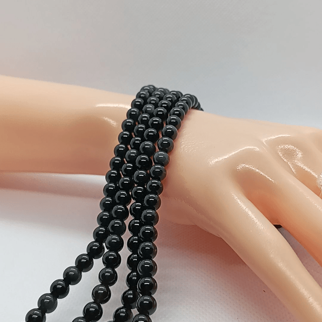 Obsidienne Noire Perles Rondes Polies - Fil Complet