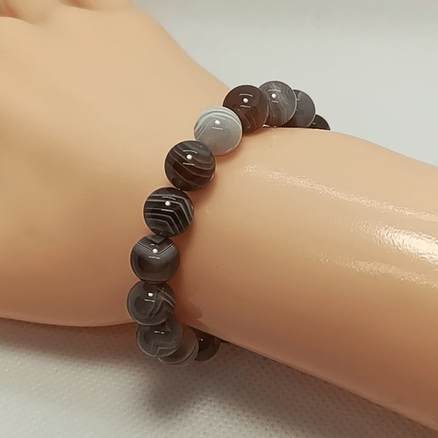 Agate de Botswana / Bracelet Boules de 8 mm / Rondes et Polies en Pierres Naturelles